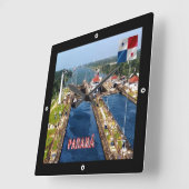zPA014パナマ、運河ロック、アメリカ、 スクエア壁時計 (傾斜)