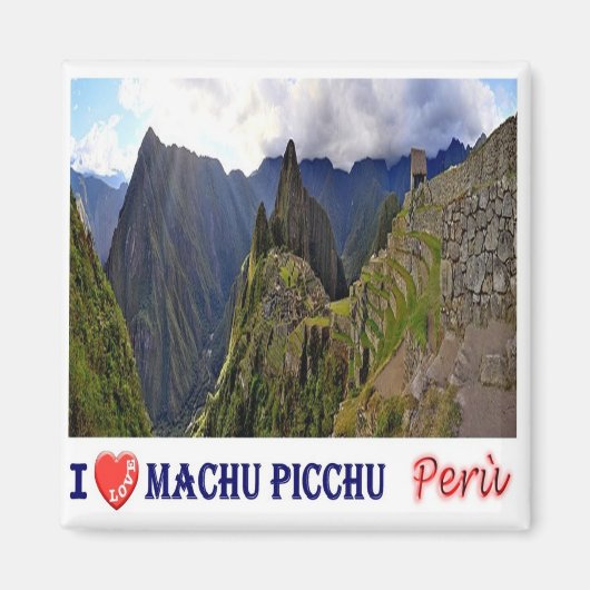 zPE027 MACHU PICCHU I Love, Mosaic, Peru,冷蔵庫 マグネット (正面)