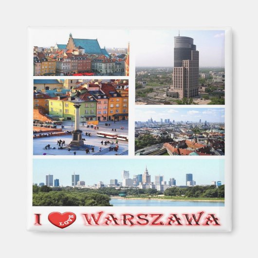 zPL010 WARSAW "I Love"，ポーランド，ヨーロッパ，冷蔵庫 マグネット (正面)