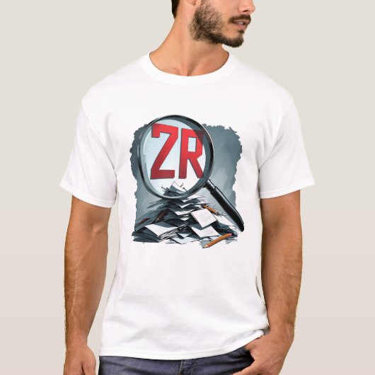 ZR スタディモード オン | 教科書と虫眼鏡 Tシャツ (正面)