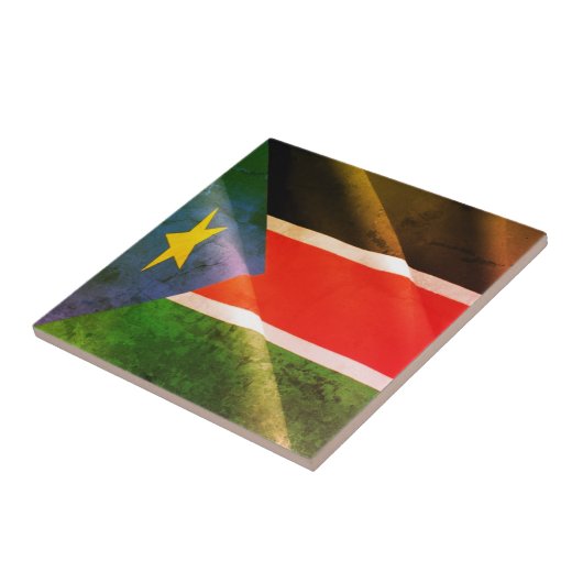 zSS002南スーダン、なびく国旗、アフリカ， タイル (側面)