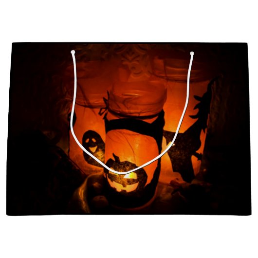 ZSSGのカボチャ、幽霊と魔女とのハロウィーンおもしろい ラージペーパーバッグ (正面)