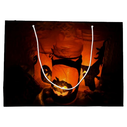 ZSSGのカボチャ、幽霊と魔女とのハロウィーンおもしろい ラージペーパーバッグ (裏面)