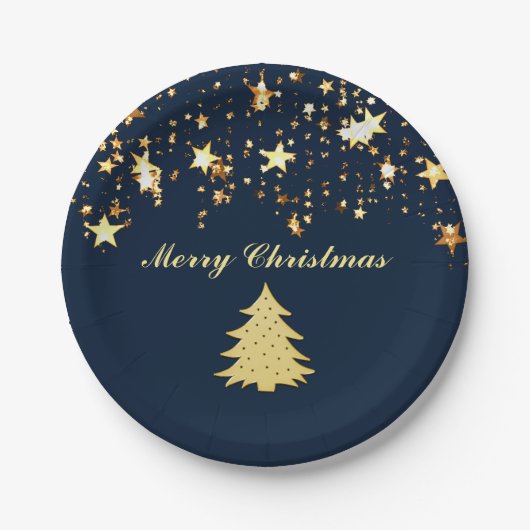ZSSGのクリスマス金ゴールド星と木 ペーパープレート (正面)