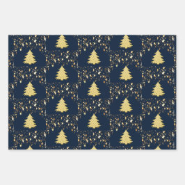 ZSSGのクリスマス金ゴールド星と木 ラッピングペーパーシート