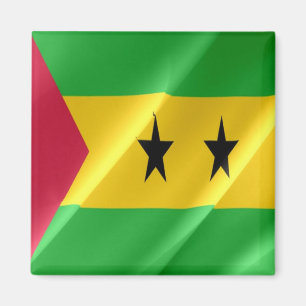 zST002 SAO TOME'とPRINCIPE、なびく国旗、冷蔵庫 マグネット