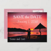 ZSunsetでのビーチロマンチックカップル日付を保存 ポストカード (正面/裏面)