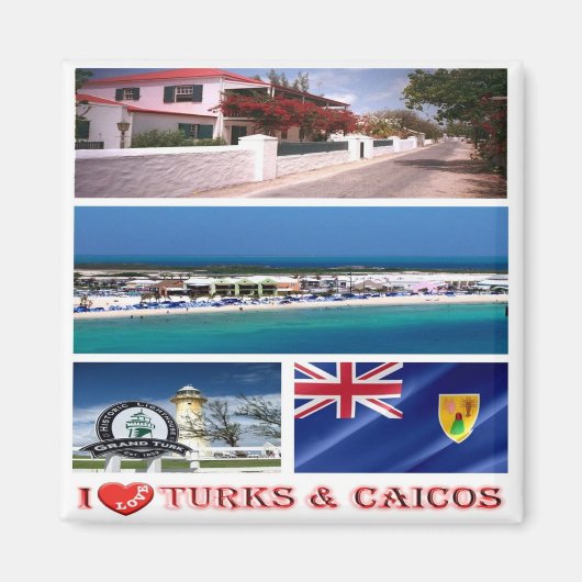 zTC003 TURKSとCAICOS Islands I Love,冷蔵庫 マグネット (正面)