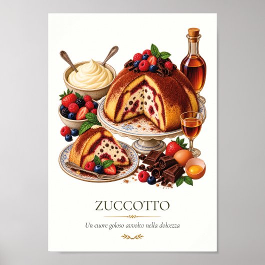 Zuccotto fiorentino – Vintage Italian Dessert ポスター (正面)