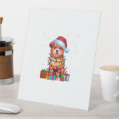 Zuchon犬の醜いクリスマスライトサンタハットズチョンドッグC 台座サイン (インサイチュ)