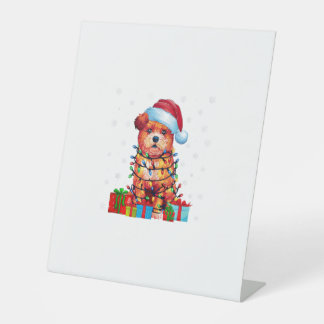 Zuchon犬の醜いクリスマスライトサンタハットズチョンドッグC 台座サイン