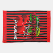 Zuckersüße rote Kirschen mit lustigen Spruch キッチンタオル (横)