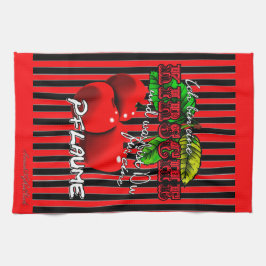 Zuckersüße rote Kirschen mit lustigen Spruch キッチンタオル