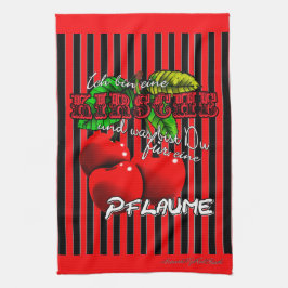 Zuckersüße rote Kirschen mit lustigen Spruch キッチンタオル
