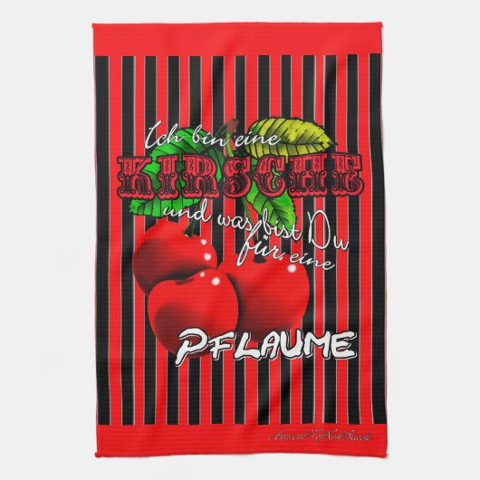 Zuckersüße rote Kirschen mit lustigen Spruch キッチンタオル (縦)