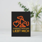 Zumindest mein Hund liebt mich Spruch Orange Gelb ポストカード (スタンド正面)