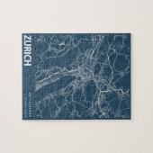 Zurich Minimalist City Map Line Art in Blue ジグソーパズル (横)