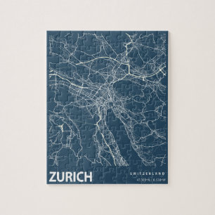 Zurich Minimalist City Map Line Art in Blue ジグソーパズル