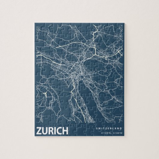 Zurich Minimalist City Map Line Art in Blue ジグソーパズル (縦)