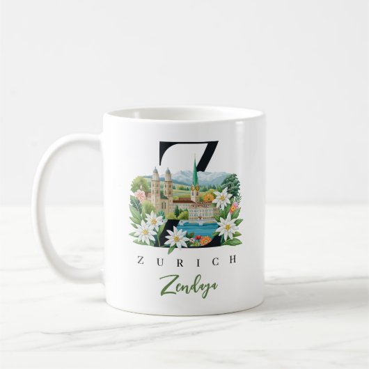 Zurich Monogram Letter Z Personalized Gift コーヒーマグカップ (左)