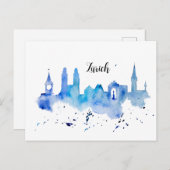Zurich Skyline blue Postkarte ポストカード (正面/裏面)