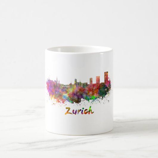 Zurich skyline in watercolor コーヒーマグカップ (中央)