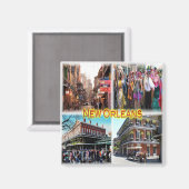 zUS024ニューオーリンズ、バーボン通り、モザイク、冷蔵庫 マグネット (正面/裏面)