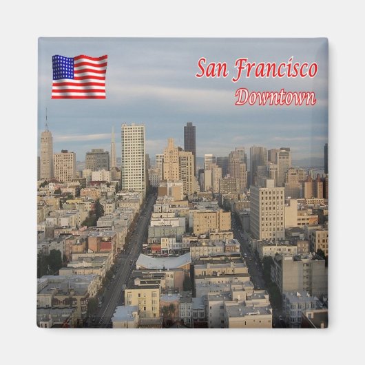 zUS077 SAN FRANCISCO, Aerial View Downtown,冷蔵庫 マグネット (正面)