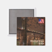zUS113 BROOKLYN BRIDGE by Night, NYC,冷蔵庫 マグネット (正面/裏面)