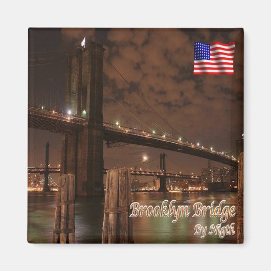 zUS113 BROOKLYN BRIDGE by Night, NYC,冷蔵庫 マグネット (正面)