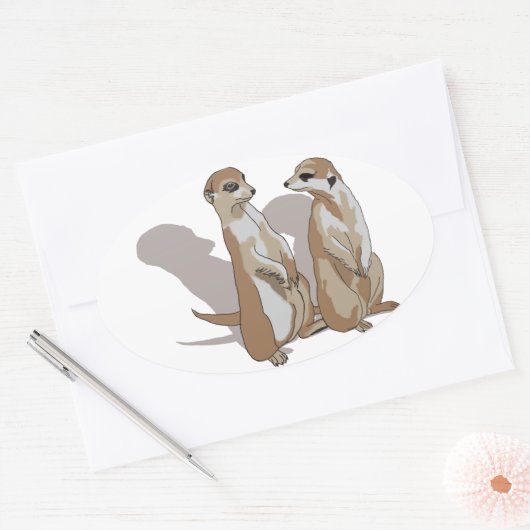 zwei Erdmännchen mit Schatten 楕円形シール (封筒)