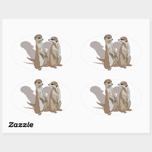 zwei Erdmännchen mit Schatten 楕円形シール (シート)