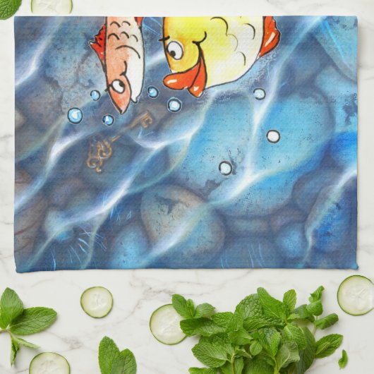 Zwei fröhliche Fische キッチンタオル (折り畳み)
