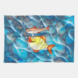 Zwei fröhliche Fische キッチンタオル