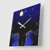 Zwei Katzen beobachen Mond und Sterne スクエア壁時計 (傾斜)
