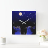 Zwei Katzen beobachen Mond und Sterne スクエア壁時計 (ホーム)