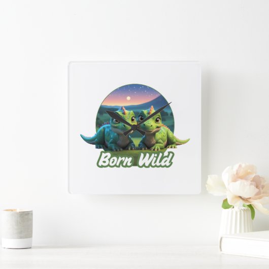 Zwei kleine Dinos - Born Wild  スクエア壁時計 (ホーム)