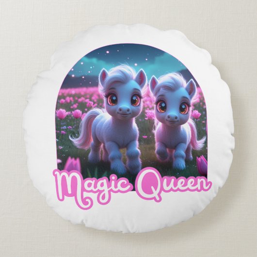 Zwei kleine süße Ponys - Magic Queen ラウンドクッション (正面)