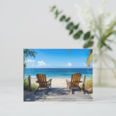 Zwei Strandstühle auf Holzsteg am Meer ポストカード (スタンド正面)