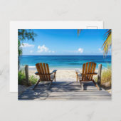 Zwei Strandstühle auf Holzsteg am Meer ポストカード (正面/裏面)