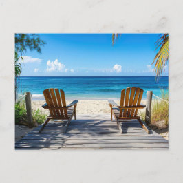 Zwei Strandstühle auf Holzsteg am Meer ポストカード