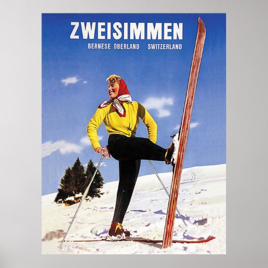 Zweisimmen、Bernese Oberland、スイス、スキー ポスター (正面)