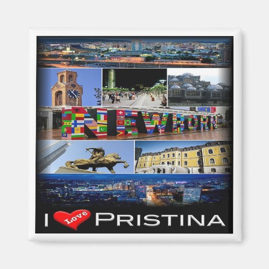 zXK004 PRISTINA "I Love, Kosovo，ヨーロッパ，冷蔵庫 マグネット (正面)