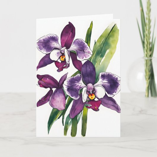 Zygopetalum Orchid - Watercolor flowers カード (正面)