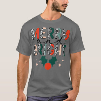 ZYNrレオパードメリークリスマスの明るいクリスマスバイブ Tシャツ