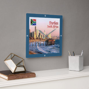 zZA037 DURBAN SKYLINE CROP、南アフリカ、 スクエア壁時計