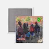 zZM009ザンビア、ザンビア女性、アフリカ、冷蔵庫 マグネット (正面/裏面)