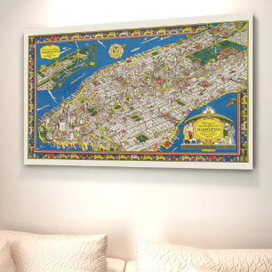 ヴィンテージ ニューヨーク マンハッタン レストラン地図 ポスター 配送員設置 ヴィンテージ ニューヨーク マンハッタン レストラン
