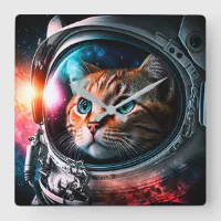 おもしろい宇宙猫宇宙飛行士子猫銀河系宇宙 スクエア壁時計