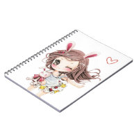 かわいいバニーのチビ（小さくかわいく書いた感じ）の女の子 ノートブック | Zazzle.co.jp